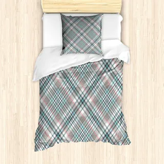 ABAKUHAUS Kariert Mantele, traditionell Plaid, Milbensicher Allergiker geeignet mit Kissenbezügen, 135 cm x 200 cm - 80 x 80 cm, Grau Hellblau Hellrosa - Grau