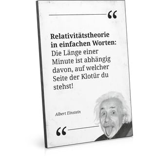 ARTFAVES® Holzbild mit Spruch - Relativitätstheorie/Zitat Albert Einstein | modernes Holzschild schwarz-Weiss zur Dekoration oder als Geschenk zum Thema Bad/Badezimmer/WC/Toilette/witzig