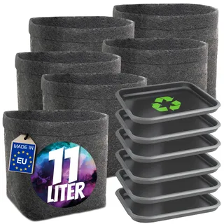HOMEGROW24 Pflanztöpfe mit und ohne Untersetzern im Set, viereckige Filztöpfe je 11 L, Stofftöpfe für Anbau und Zucht von Pflanzen (6 Filztöpfe mit Untersetzern)