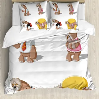 ABAKUHAUS Faultier Bettbezug, Lazy Sloth Familie Cartoon, Milbensicher Allergiker geeignet mit Kissenbezügen, 155 cm x 220 cm - 80 x 80 cm, Mehrfarbig