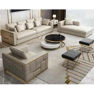 Design Luxus Sofagarnitur Leder Sofa Polster Couch Design Möbel Set Garnituren