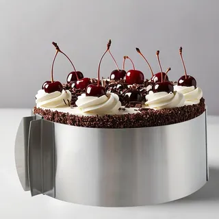 Elalove Verstellbarer Tortenring 8 cm Höhe Backring mit Handgriff und Skala Backrahmen rund Ø 16–30 cm, Edelstahl, Silber