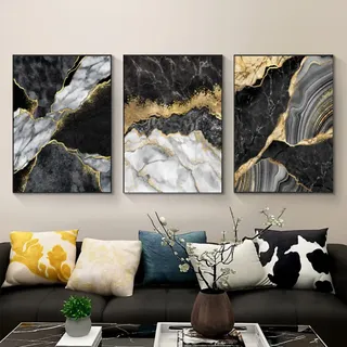WADBTP Islamische Leinwand Bilder,Islamic Leinwand Malerei,Marble Background Allah Islamic Arabic Calligraphy Poster,Wohnzimmer Schlafzimmer Home Decor - Ohne Rahmen (Marmor A,3pcs-30 x 40 cm)