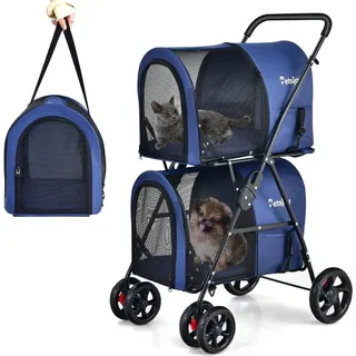 4 in 1 Multifunktionswagen Doppellagiger Kinderwagen für Haustiere Blau - Blau