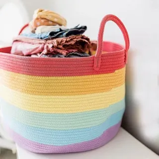 Kleiner Einhorn Aufbewahrungsbehälter aus Baumwolle mit Handgriffen 50x33cm Bunte Dekoration für Kinder Spielzeug Aufbewahrungsbehälter für Organisation