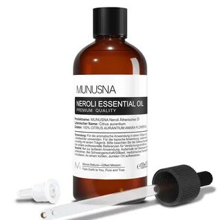 Ätherisches Öl Neroliöl 100ML, MUNUSNA Ätherische Öle Neroli Rein Naturrein für Aroma Diffuser, Duftöl Orangenblütenöl für DIY Seifen, Kerzen, Neroli Oil