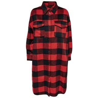 ONLY Women's ONLASHA L/S Long Check Shacket PNT Coat, Red Alert/Checks:Black, L (3er Pack)