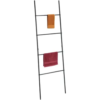 Relaxdays Handtuchleiter, 4 Sprossen, Handtücher & Kleidung, schwarz | HxB: 171 x 55 cm, Metall, Badezimmer, Wäscheleiter