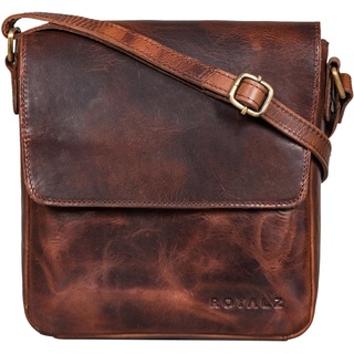 ROYALZ 'Illinois' Herrentasche zum Umhängen klein Leder Umhängetasche Herren Messenger Bag Vintage Ledertasche Schultertasche Handtasche Echtleder, Farbe:Roma Cognac Braun