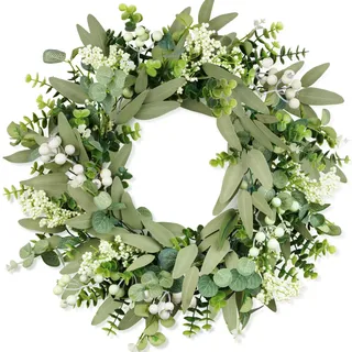 COLORSPEC Eukalyptus-Kranz für die Haustür, 50 cm/20 Zoll grüner Frühlings-Sommer-Kranz, lebensechte künstliche kleine Türkranz-Dekoration für Bauernhaus