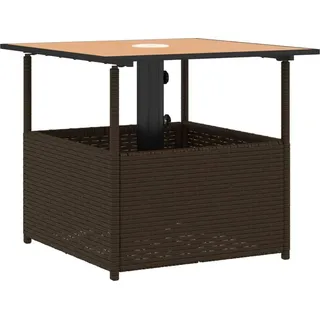 vidaXL Gartentisch mit Schirmloch Braun 55x55x46,5 cm Poly Rattan - Braun