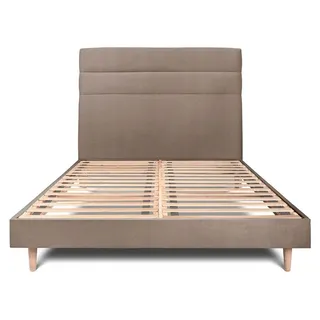 Bett mit gefüttertem Kopfteil – Samtstoff - 140 x 200 cm - Taupe