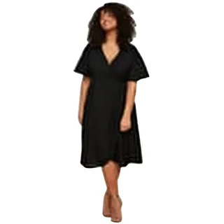 Trendyol Curve Damen Trendyol Woman Plus Size Midi Wrapover Double Breasted Woven Plus Size Dress, Schwarz, 44 Große Größen EU