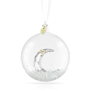 Swarovski Annual Edition Weihnachtskugel 2025, Festliche Glaskugel mit 2.200 Kristallen, Mondsichel mit Goldfarbenen Sternen und Weißem Ripsband, Größe: 10.9 x 7 x 7 cm