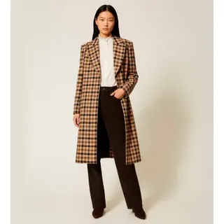 Twinset für Damen. 252TT2430 Braun karierter Mantel aus Wollgemisch (40), Lässig, Wolle