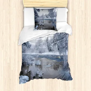 ABAKUHAUS Winter Mantele, Nordic Schnee Natur ICY, Milbensicher Allergiker geeignet mit Kissenbezügen, 135 cm x 200 cm - 80 x 80 cm, White Dark Taupe