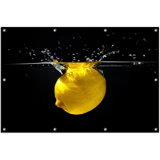 Wallario Outdoor-Poster für Garten oder Balkon, Motiv Zitrone im Wasser - Frisches Obst für die Küche, in ca. 100 x 150 cm - Schwarz