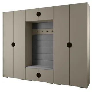 Abiks Möbel Garderoben-Set 236,7/300/47 , Kaschmir, Grau, Schwarz , Holz , Nachbildung , 18 Fächer , 300x236.7x47 cm , Garderobe, Garderoben-Sets & Garderoben-Serien, Garderoben-Sets