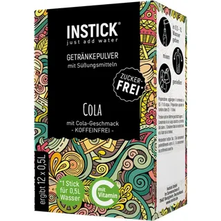 INSTICK Cola Pulver zur Herstellung von Getränken ohne Koffein Geschmack Cola 12 St.