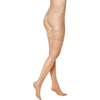 KUNERT Damen Halterlose Strümpfe Satin Look 20 breites Spitzenband 20 DEN Cashmere 0540 M