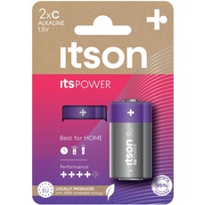 ITSON, Batterien C, 2 Stück, 1.5V, Alkaline Batterien, für Uhren, Taschenlampen, Fernbedienungen, umweltfreundliche Verpackung 95% recycelt