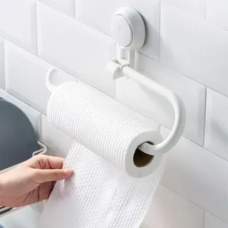 Küchenrollenhalter, Weiß Plastik Saugnapf Paper Towel Holder, An der Wand Montiert Selbstklebend Küchenrollenhalter ohne Bohren, Rollenhalter Küche Wand,Geeignet für Küche Bad und Waschbecken