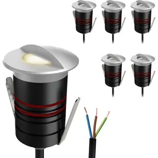 SSC-LUXon JAVO 6 Stück Boden Einbaustrahler Aussenbereich IP67 warmweiß Ø 47mm - Aluminium Wegleuchte 230V mit seitlichem Licht