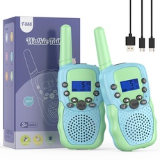 Walkie Talkie Kinder, Bakoherp Walkie Talkie Aufladbar für 3-12 Jahre Kinder, Funkgerät Kinder Wiederaufladbar mit 8 Kanäle, LED Taschenlampe, VOX Funktion für Abenteuer, Camping, Wandern