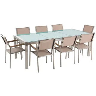 Beliani Gartentisch Set Beige Transparent, Silber, 100x220x87