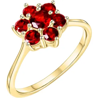 Fingerring FIRETTI "Schmuck Geschenk Gold 333 Fingerring Damenring Blume" Gr. 62, bunt (gelbgoldfarben, dunkelrot), Fingerringe, Damen, 62, Gelbgold 333, 2mm, Fingerring, mit Granat