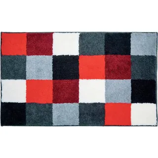 Grund Badteppich , Rot, Schwarz, Weiß , Textil , Karo , rechteckig , 70x120 cm , Oeko-Tex® Standard 100, Made in Europe , rutschfest , Heimtextilien, Badtextilien, Badematten