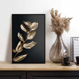 Poster REINDERS "Kleine Blätter", gold (farbe bild(er): gold), B:20cm H:30cm T:1,6cm, MDF, Bilder, Poster