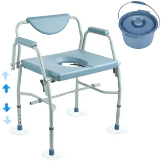 Vevor Toilettenstuhl Nachtkommode mit herunterklappbaren Armen und abnehmbarer Rückenlehne 50-62 cm grau