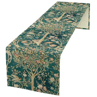 William Morris Tischläufer mit originellem Design, Vintage-Blumen, grün, botanisch Bedruckt, Tischläufer für Esstisch, 33 x 274 cm