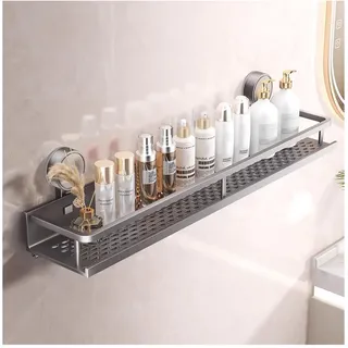 lesulety Duschablage Ohne Bohren Mit Saugnapf Duschregal Badablage Ohne Bohren Badezimmer Organizer Duschgel Halterung Belastbarkeit 10 kg für Shampoo Conditioner,Grau,60CM