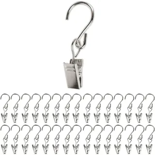 Gardinenklemmen mit S-Haken, 30 Pack, in Silber-Farben, mit Ø 13 mm Haken Öse, 60 mm Lange Gardinenhaken, Vorhang Clips mit S Haken, Gardinen Klammern mit Laufhaken, Mehrzweck Gardinenklammern Stange