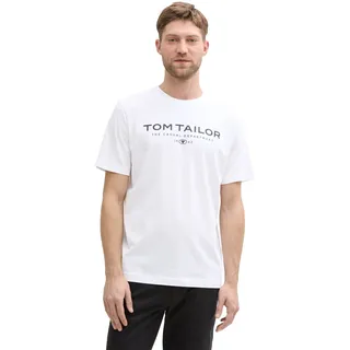 T-Shirt TOM TAILOR, Herren, Gr. M, weiß, Single Jersey, Obermaterial: 100% Baumwolle, bedruckt, regular fit hüftbedeckend, Rundhals, abgesteppte Kante, Shirts T-Shirt, Sommershirt mit Frontprint