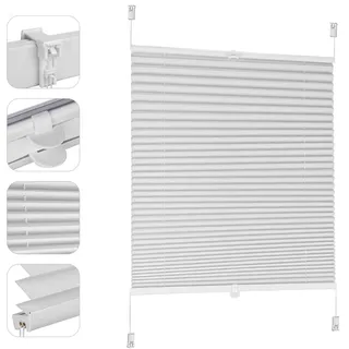 Sekey Plissee ohne Bohren Verdunkelung, Fenster Plissee Klemmfix Jalousie 80 cm breit, Verspannt Blickdicht Sonnenschutz Fensterollo, 80x150cm, Weiß