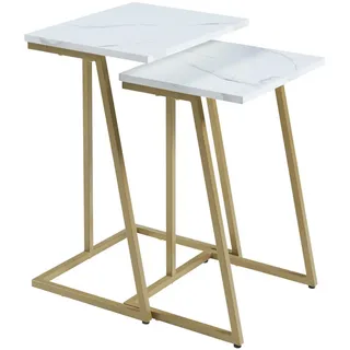 [en.casa] Satztisch-Set 2 Tlg. Salem , Weiß , Holzwerkstoff, Metall , Rechteckig , 30x56x40 cm , Wohnzimmer, Wohnzimmertische, Beistelltische
