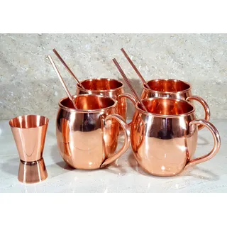 Esplanade Moscow Mule Cocktail-Kupferbecher – Set aus 4 Bechern, 4 Kupferstrohhalmen und einem Stiftmesser