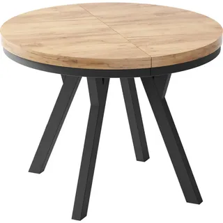WFL Group Esstisch Lume runder ausziehbarer, Wotan Eiche 100-150/100/76 cm , Holzwerkstoff , Rund,Rund , 100x76x100 cm , Esszimmer, Esstische