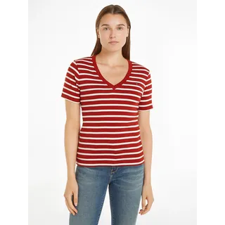 Tommy Hilfiger T-Shirt »SLIM CODY V-NK SS«, mit Logostickerei, rot