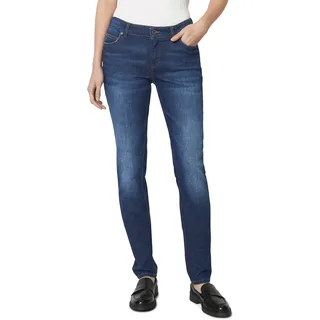 Slim-fit-Jeans MARC O'POLO "Alby Slim", Damen, Gr. 32, Länge 30, blau (dunkelblau wash), Denim/Jeans, Obermaterial: 92% Baumwolle, 6% Elastomultiester, 2% Elasthan, Jeans Slim-fit-Jeans