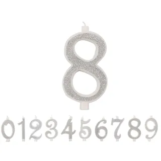 Geburtstagskerzen, Nummer 8, große Kerze, in silberfarbener Farbe, Glitzer und 3D, Dekoration für Geburtstagskuchen, Kerzen für Hochzeitstorte (Silber, 8)