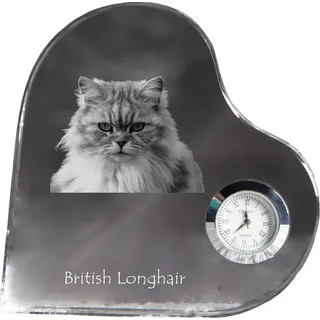 Britisch Langhaar - Kristalluhr mit Katzenbild, Herzregal-Uhr, personalisierte Standuhr von Art-Dog.