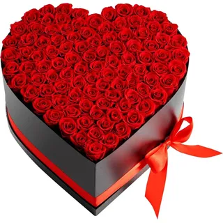 Forever Flowers, 100 konservierte Rosen in einer herzförmigen Schachtel, ewige Blumen, unvergänglicher Strauß, Geburtstagsgeschenk für Frauen, Ehefrauen, Mütter, Jubiläum, Valentinstag, Weihnachten, rot - Rot