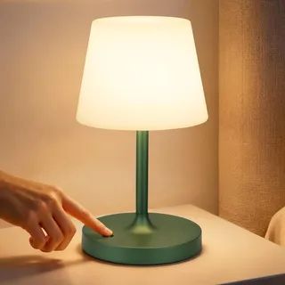 PreeOtti LED Tischlampe Kabellos, Nachttischlampe Touch, Tischlampe Kabellos Akku mit Stufenlos Dimmbar & Memory Funktion, Touch Nachttischlampe Dimmbar für Schlafzimmer, Café, Outdoor, Grün
