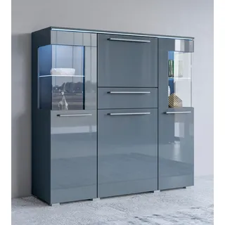 INOSIGN Highboard »India,Breite 130cm, stilvolle Hochkommode 3Türen, Klappe und Schublade«, Hochschrank viel Stauraum, Einlegeböden verstellbar,ohne Beleuchtung grau