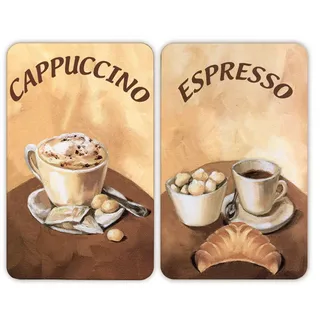 WENKO Herdabdeckplatte Universal Kaffee, 2er Set Herdabdeckung für alle Herdarten, Gehärtetes Glas, 30 x 52 cm, mehrfarbig