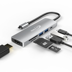 Bild von USB-C HUB 6 in 1 Adapter Multiport USB C mit HDMI 4K, USB 3.0, SD/TF Kartenleser Micro SD 55W PD | kompatibel für TV MacBook Pro, Air, iPad Pro, Samsung | Laptop und mehr Typ C Geräte